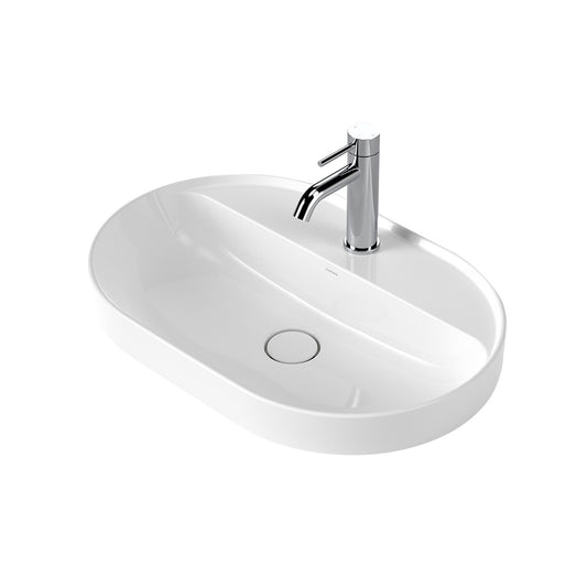 Caroma Liano Ii 600Mm Pill Inset Basin With Tap Landing 1 Tap Hole White