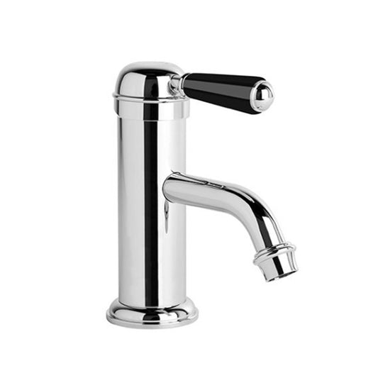Brodware Neu England Basin Mixer With Black Porcelain Lever Durobrite Chrome