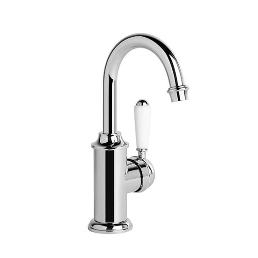 Brodware Neu England Basin Mixer With White Porcelain Lever Durobrite Chrome 1