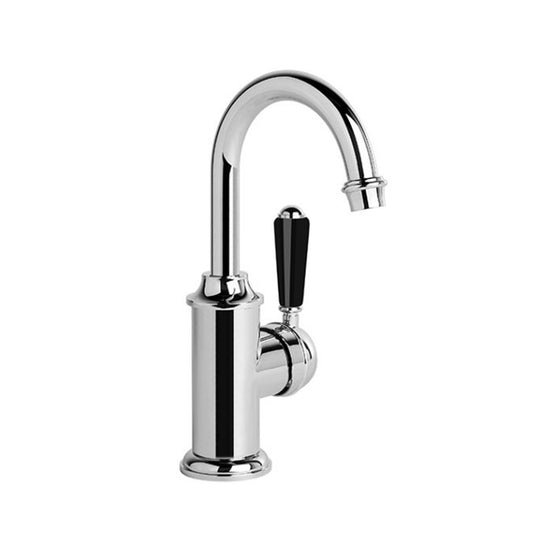 Brodware Neu England Basin Mixer With Black Porcelain Lever Durobrite Chrome 1
