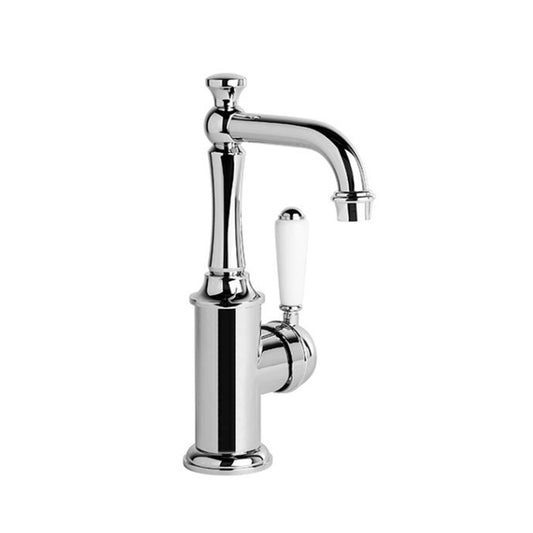 Brodware Neu England Basin Mixer With White Porcelain Lever Durobrite Chrome 2