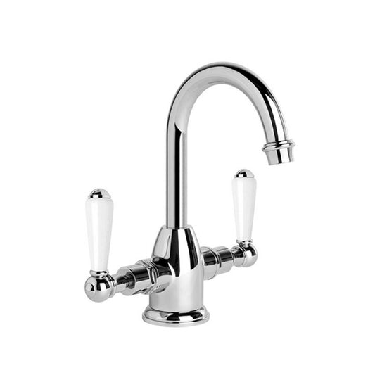 Brodware Neu England Basin Mixer With White Porcelain Lever Durobrite Chrome 3