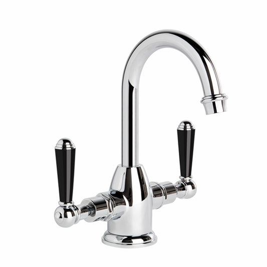 Brodware Neu England Basin Mixer With Black Porcelain Lever Durobrite Chrome 3