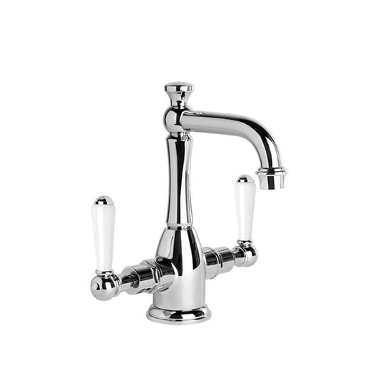 Brodware Neu England Basin Mixer With White Porcelain Lever Durobrite Chrome 4