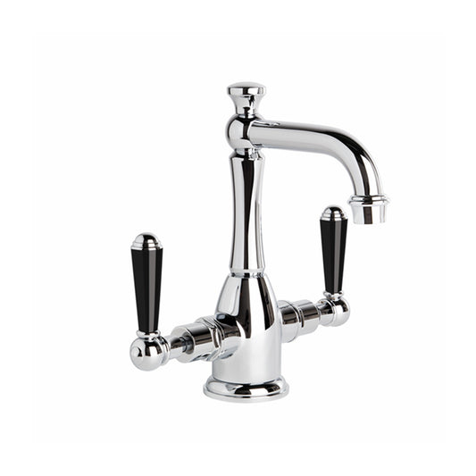 Brodware Neu England Basin Mixer With Black Porcelain Lever Durobrite Chrome 4