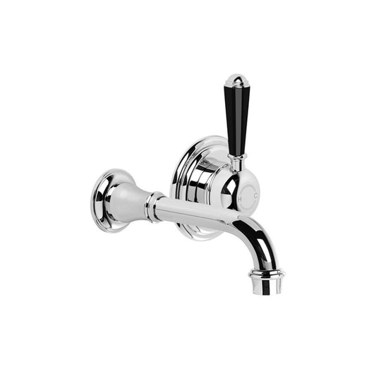 Brodware Neu England Wall Mixer Set With Black Porcelain Lever Durobrite Chrome