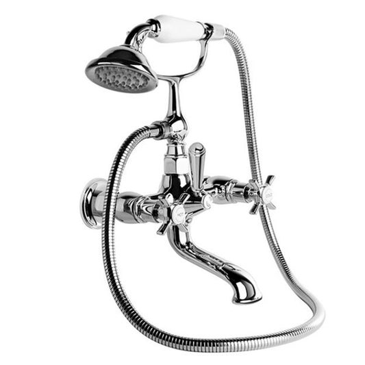 Brodware Neu England Bath Mixer With Hand Shower Cross Handle Ceramic Disc Durobrite Chrome