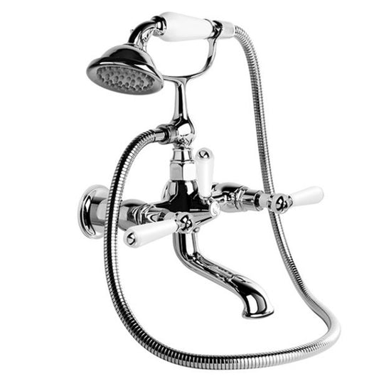 Brodware Neu England Bath Mixer With Hand Shower White Porcelain Lever Durobrite Chrome