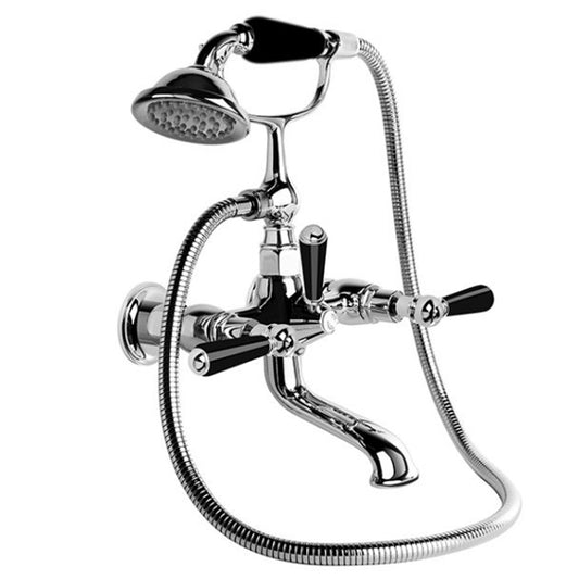 Brodware Neu England Bath Mixer With Hand Shower Black Porcelain Levers Durobrite Chrome