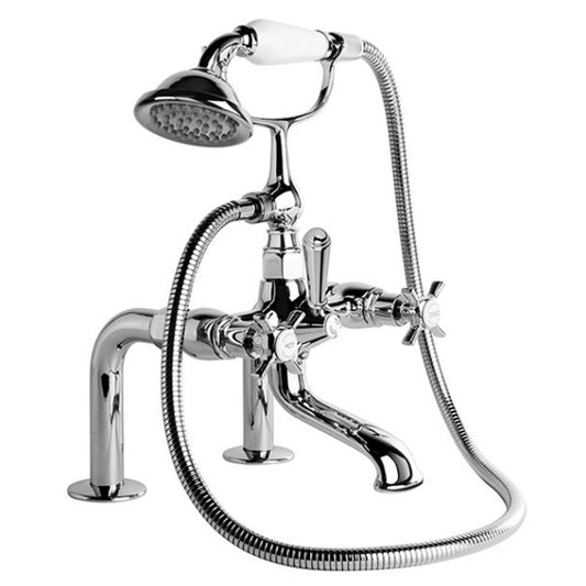 Brodware Neu England Bath Mixer With Hand Shower Cross Handle Ceramic Disc Durobrite Chrome 1