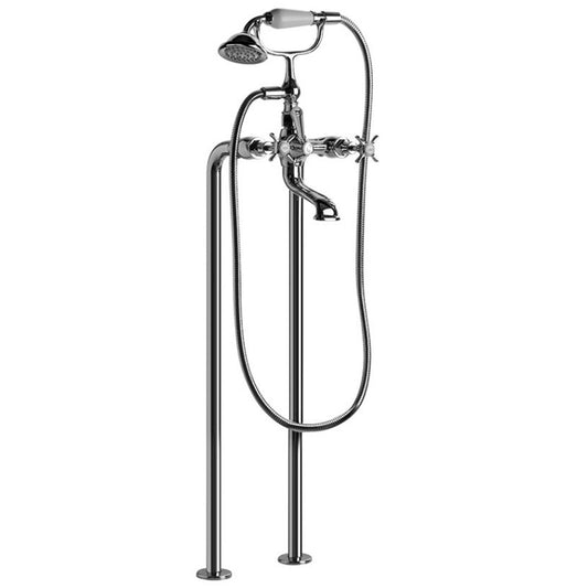 Brodware Neu England Bath Mixer With Hand Shower Cross Handle Ceramic Disc Durobrite Chrome 2