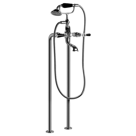 Brodware Neu England Bath Mixer With Hand Shower Black Porcelain Lever Durobrite Chrome 1