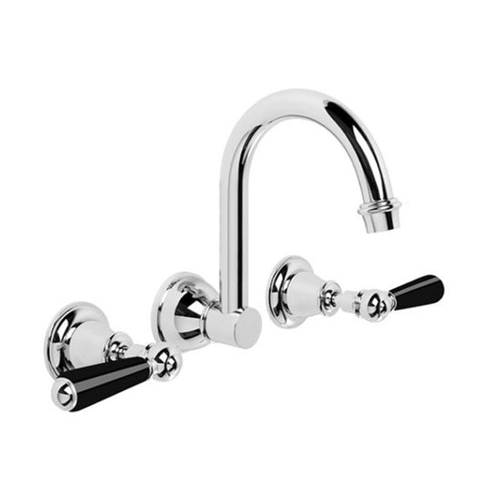 Brodware Neu England Wall Set With Black Porcelain Lever Durobrite Chrome 1