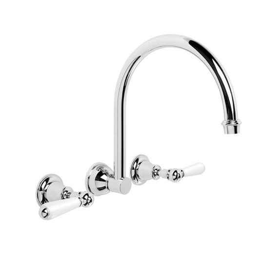 Brodware Neu England Wall Set With White Porcelain Lever Durobrite Chrome 2