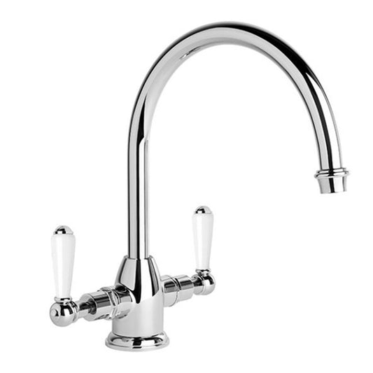 Brodware Neu England Kitchen Mixer With White Porcelain Levers Durobrite Chrome