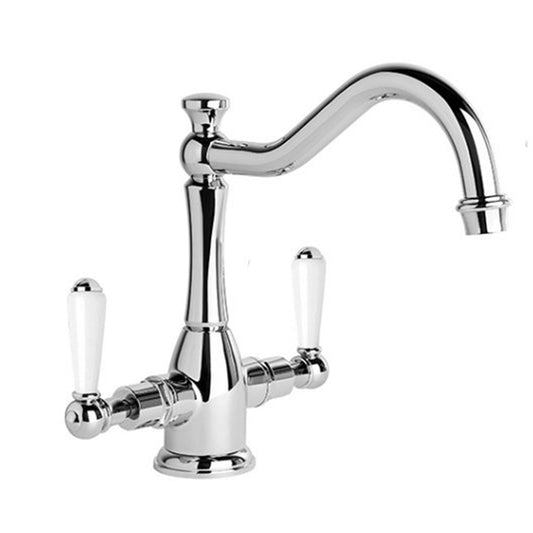 Brodware Neu England Kitchen Mixer With White Porcelain Levers Durobrite Chrome 1