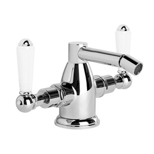Brodware Neu England Bidet Mixer With White Porcelain Levers Durobrite Chrome
