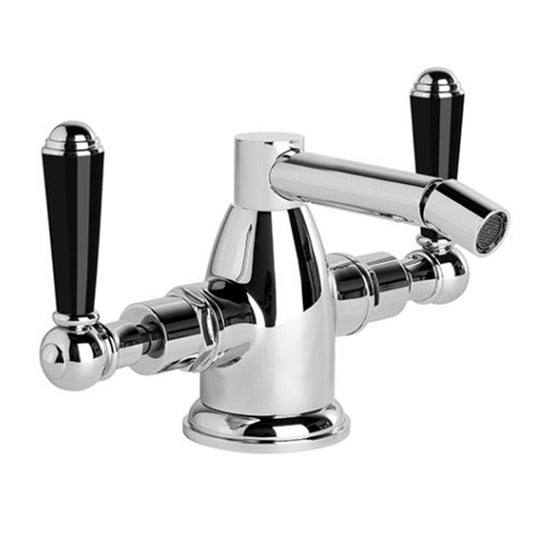 Brodware Neu England Bidet Mixer With Black Porcelain Levers Durobrite Chrome