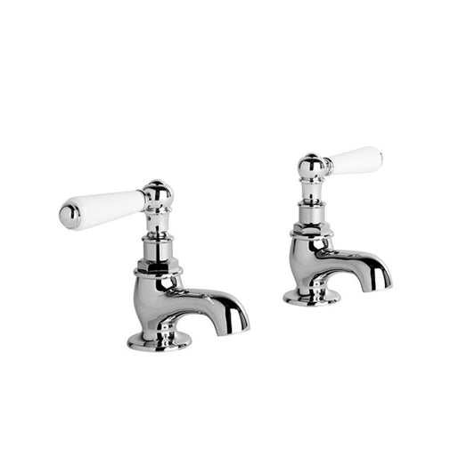 Brodware Neu England Pillar Taps With Flow Control And White Porcelain Lever Durobrite Chrome