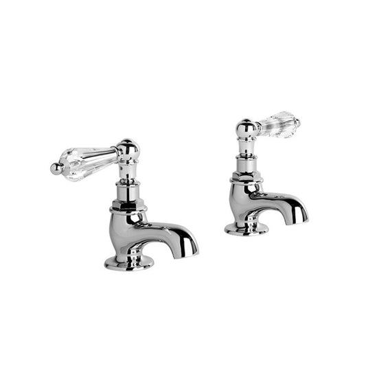 Brodware Neu England Pillar Taps With Flow Control And Kristall Lever Durobrite Chrome