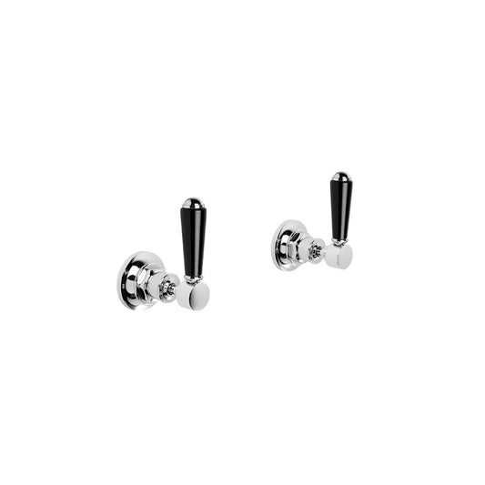 Brodware Winslow Wall Taps Black Porcelain Lever Durobrite Chrome
