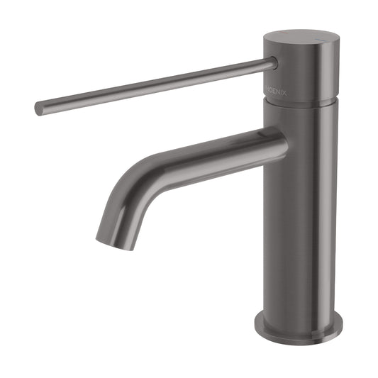 Phoenix Vivid Slimline Basin Mixer Curved Outlet with Extended Lever Brushed Carbon