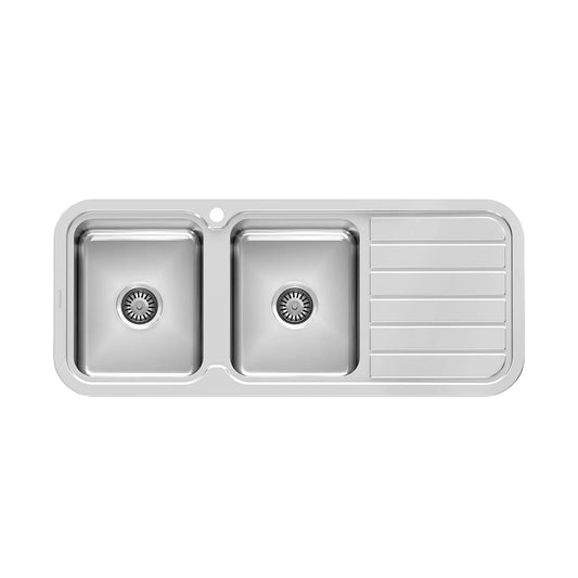 Phoenix 1000 Series Double Left Hand Bowl Sink With Drainer And Taphole