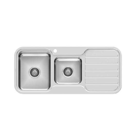 Phoenix 1000 Series 1 And 3 4 Left Hand Bowl Sink With Drainer And Taphole Stainless Steel