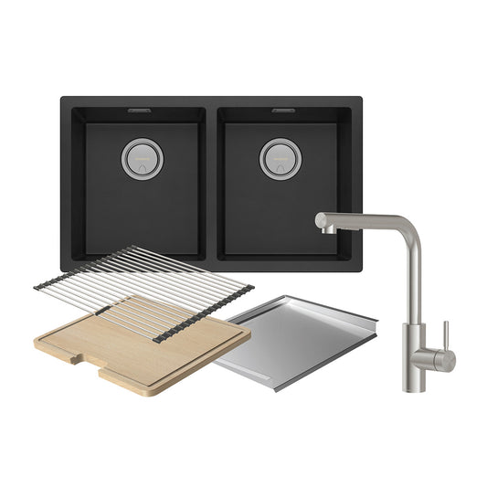 Phoenix Sink Package 1 - Matte Black Sink & Stainless Steel Mixer