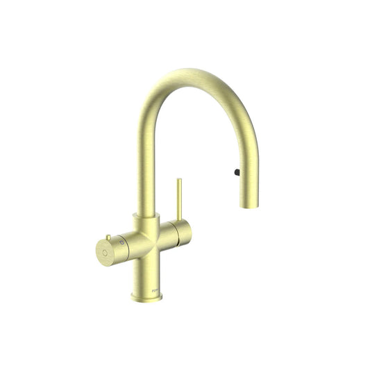 Peppy Taps Pull Out 4 in 1 Boiling, Ambient, Hot & Cold Mains Tap Brushed Brass Gold