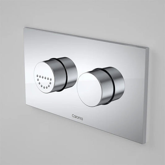 Caroma Invisi Series II Dual Flush Plate & Raised Care Buttons (Plastic), Round, Satin Chrome (GermGard)
