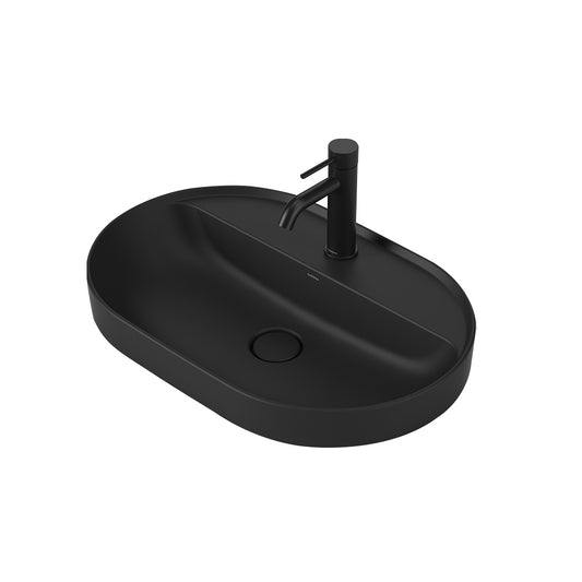 Caroma Liano Ii 600Mm Pill Inset Basin With Tap Landing 1 Tap Hole Matte Black