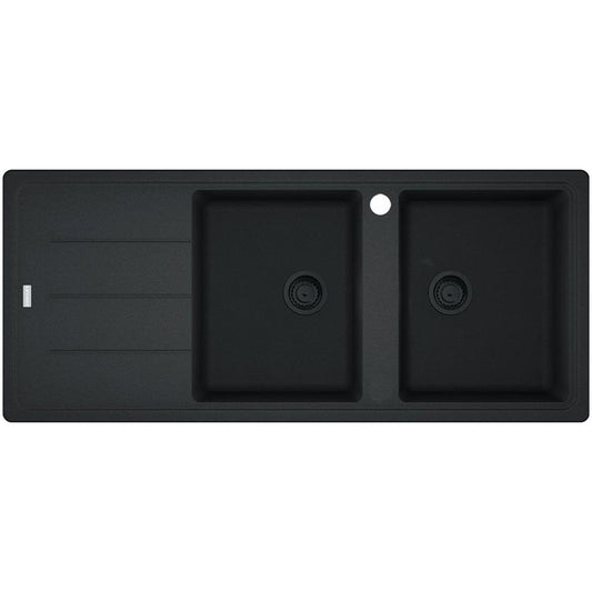 Franke Basis Double Bowl Sink, Left Hand, Matte Black and Franke 'Rollamat'