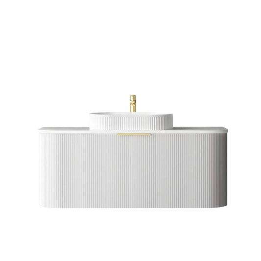 Otti Bondi 1200mm Satin White Fluted Wall Hung Curve Vanity (Ultra Deluxe Stone Top, Silica Free Matte White, Semi Drill)