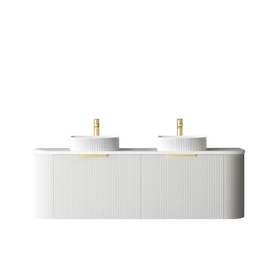 Otti Bondi 1500mm Satin White Fluted Wall Hung Curve Vanity (Ultra Deluxe Stone Top, Silica Free Pure White, Semi Drill)