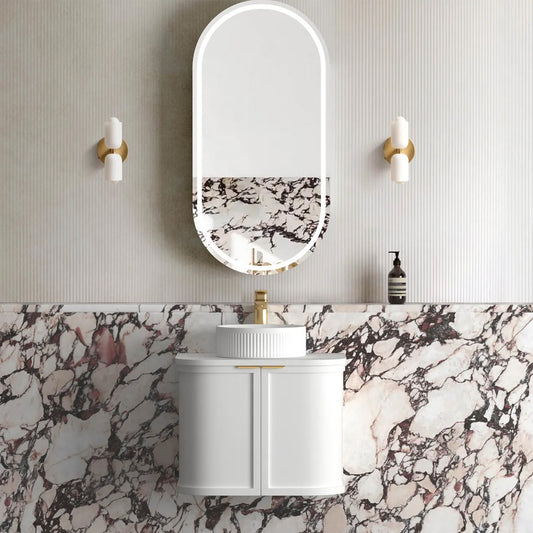 Otti Hampshire 600mm Satin White Wall Hung Curve Vanity (Cabinet Only)