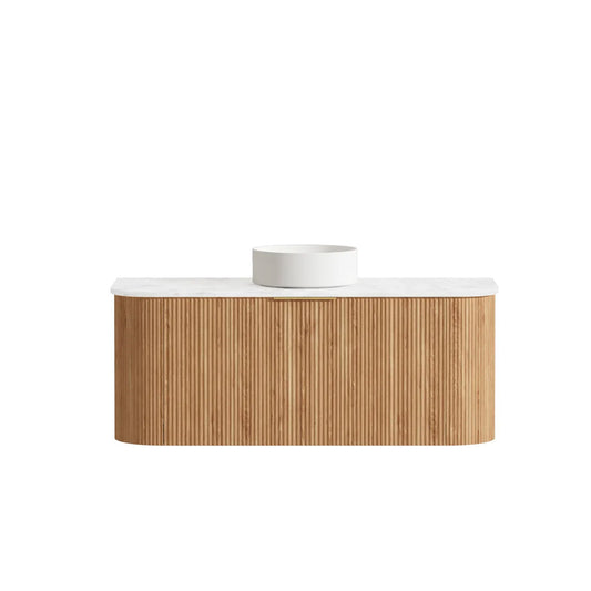 Otti Bondi 1200mm Woodland Oak Fluted Curve Vanity (Ultra Deluxe Stone Top, Silica Free Cloudy Carrara, Semi Drill)