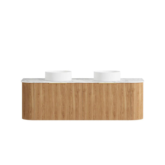 Otti Bondi 1500mm Woodland Oak Fluted Curve Vanity (Natural Marble Top, Natural Carrara Marble)
