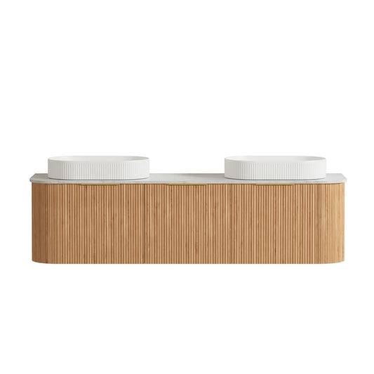 Otti Bondi 1800mm Woodland Oak Fluted Curve Vanity (Natural Marble Top, Natural Carrara Marble)