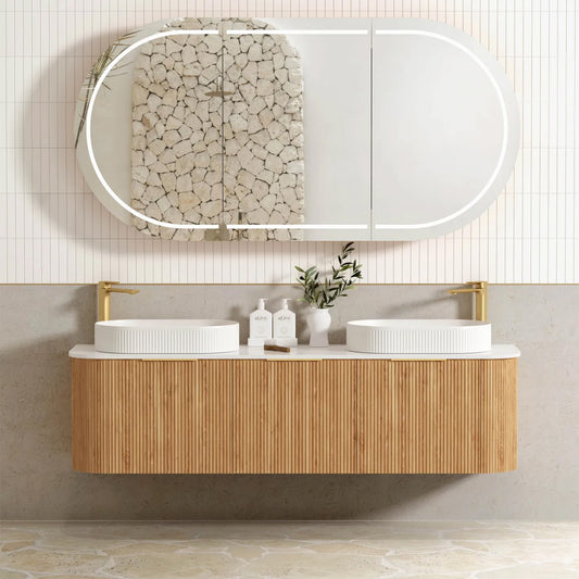 Otti Bondi 1800mm Woodland Oak Fluted Curve Vanity (Cabinet Only)
