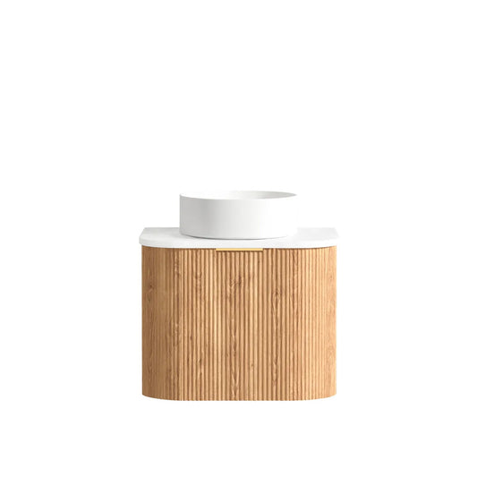 Otti Bondi 600mm Woodland Oak Fluted Curve Vanity (Ultra Deluxe Stone Top, Silica Free Matte White, Semi Drill)