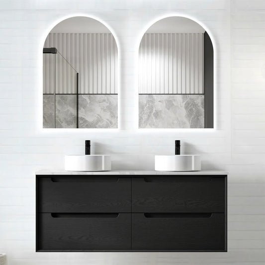 Otti Byron 1200mm Black Oak Wall Hung Vanity Double Bowl (Cabinet Only)