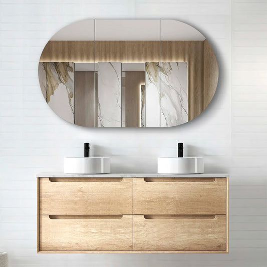Otti Byron 1200mm Natural Oak Wall Hung Vanity Double Bowl (Cabinet Only)
