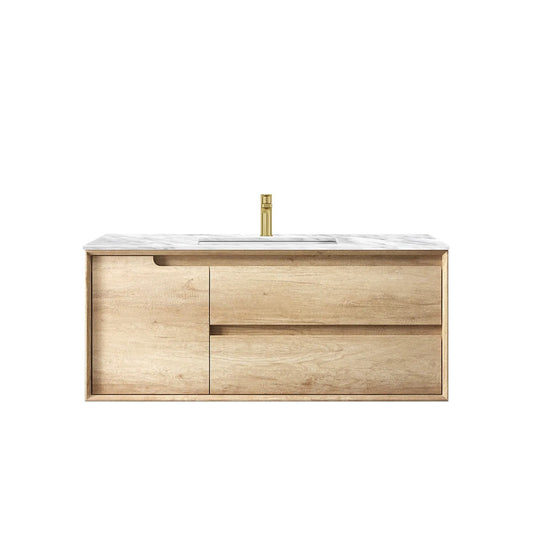 Otti Byron 1200mm Natural Oak Wall Hung Vanity (Under Mount Stone Top, Natural Carrara Marble)