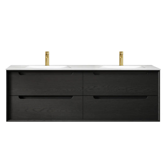 Otti Byron 1500mm Black Oak Wall Hung Vanity (Slimline Ceramic Top, Gloss White, Taphole 12 O'clock)