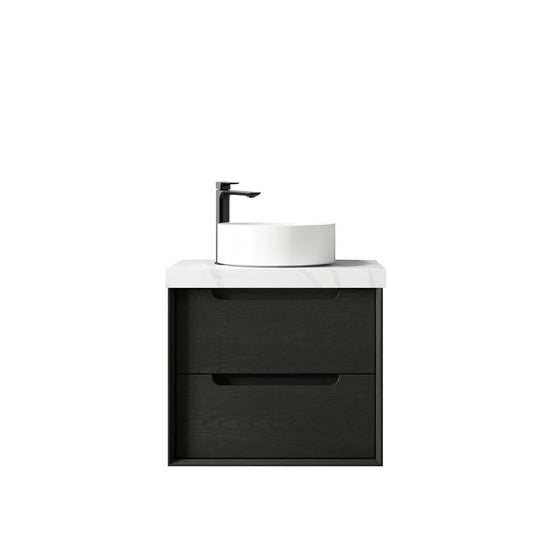 Otti Byron 600mm Black Oak Wall Hung Vanity (60mm Stone Top, Mont Blanc, Taphole 10 O'clock)