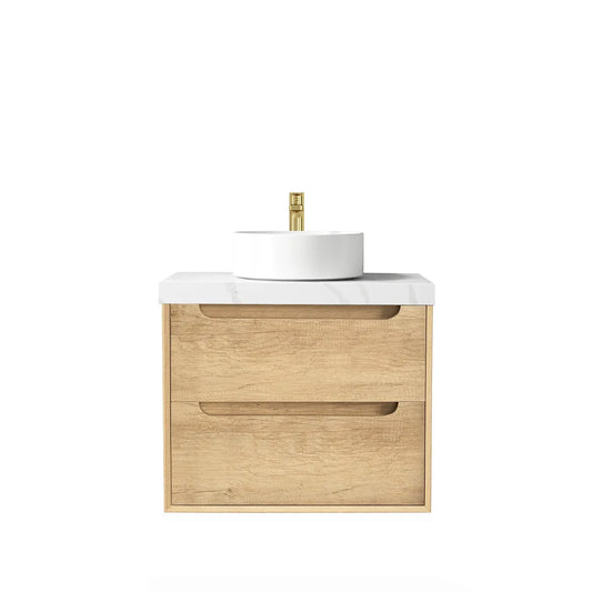 Otti Byron 600mm Natural Oak Wall Hung Vanity (60mm Stone Top, Mont Blanc, Taphole 12 O'clock)