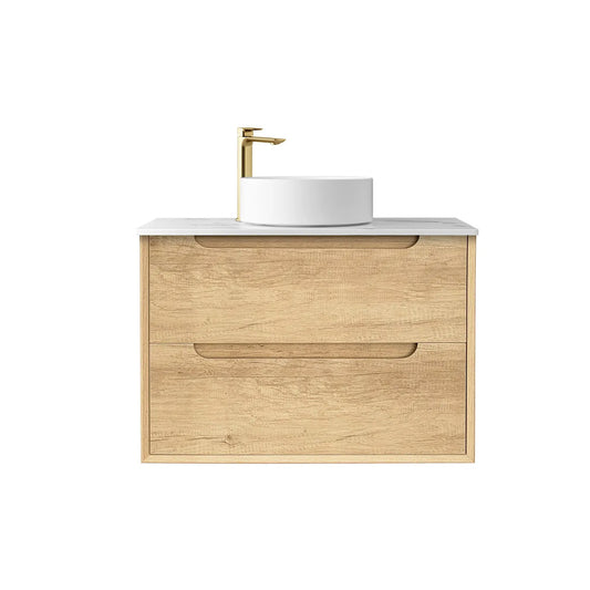 Otti Byron 750mm Natural Oak Wall Hung Vanity (Rock Plate Counter Top, Silica Free Cloudy Carrara, Taphole 10 O'clock)