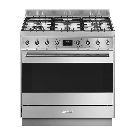 Smeg Freestanding Dual Fuel Pyrolytic Oven Stove Stainless Steel 90Cm