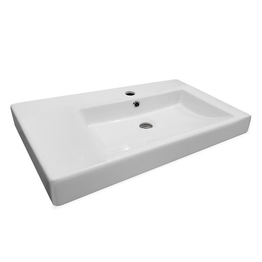 Argent Evo 750 Asymmetric Basin Right Hand Bowl With Overflow 1 Tap Hole Rectangular White